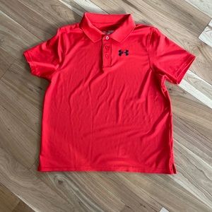 Under Armour. collared, short sleeve, red shirt, YXL